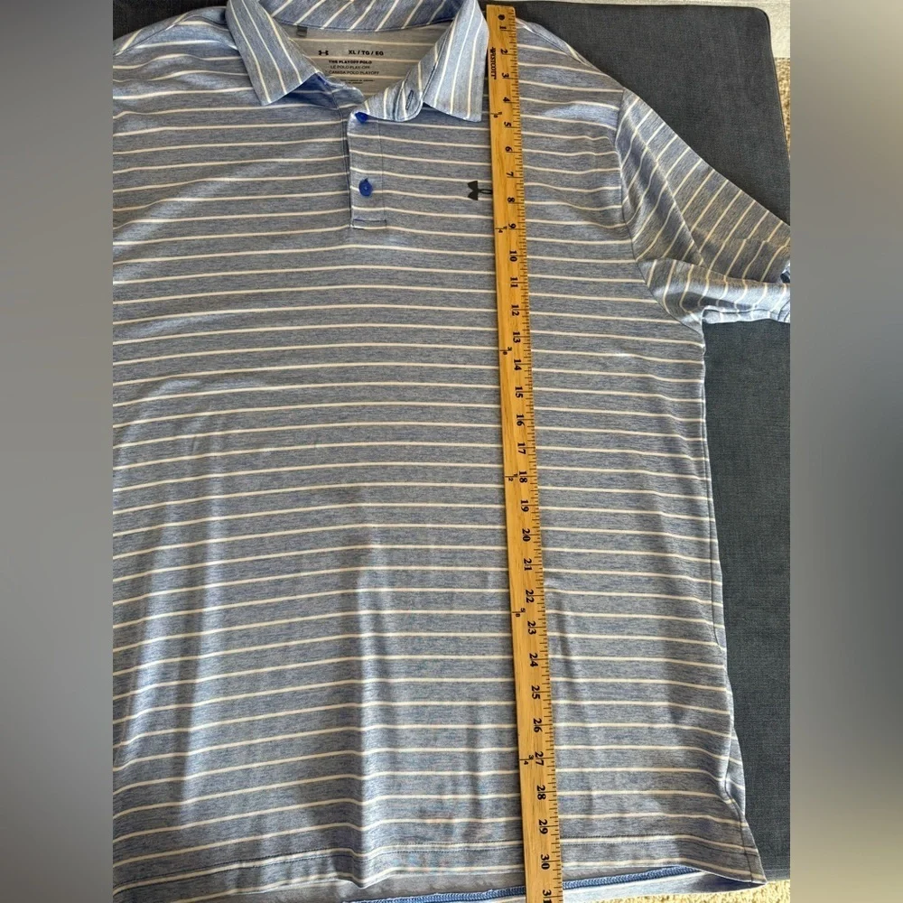 Under Armor Mens Blue White Striped Play Off Polo SZ XL Short Sleeve Collared